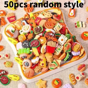 50pcs Miniature Food Toys, Mixed Resin Food Dolls, Kitchen Pretend Toys, Suitable for Dollhouse, Resin Miniature Food, Fun Playset
