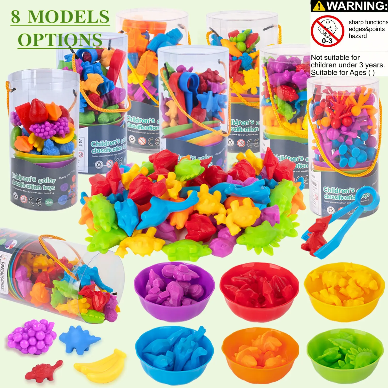Matching Classification Bowl Set for Learning Math Colors, Soft Rubber Animal Model Sorting Toy, Educational Kids Playset, Shape Sorter