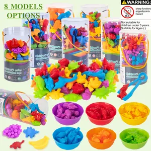 Matching Classification Bowl Set for Learning Math Colors, Soft Rubber Animal Model Sorting Toy, Educational Kids Playset, Shape Sorter