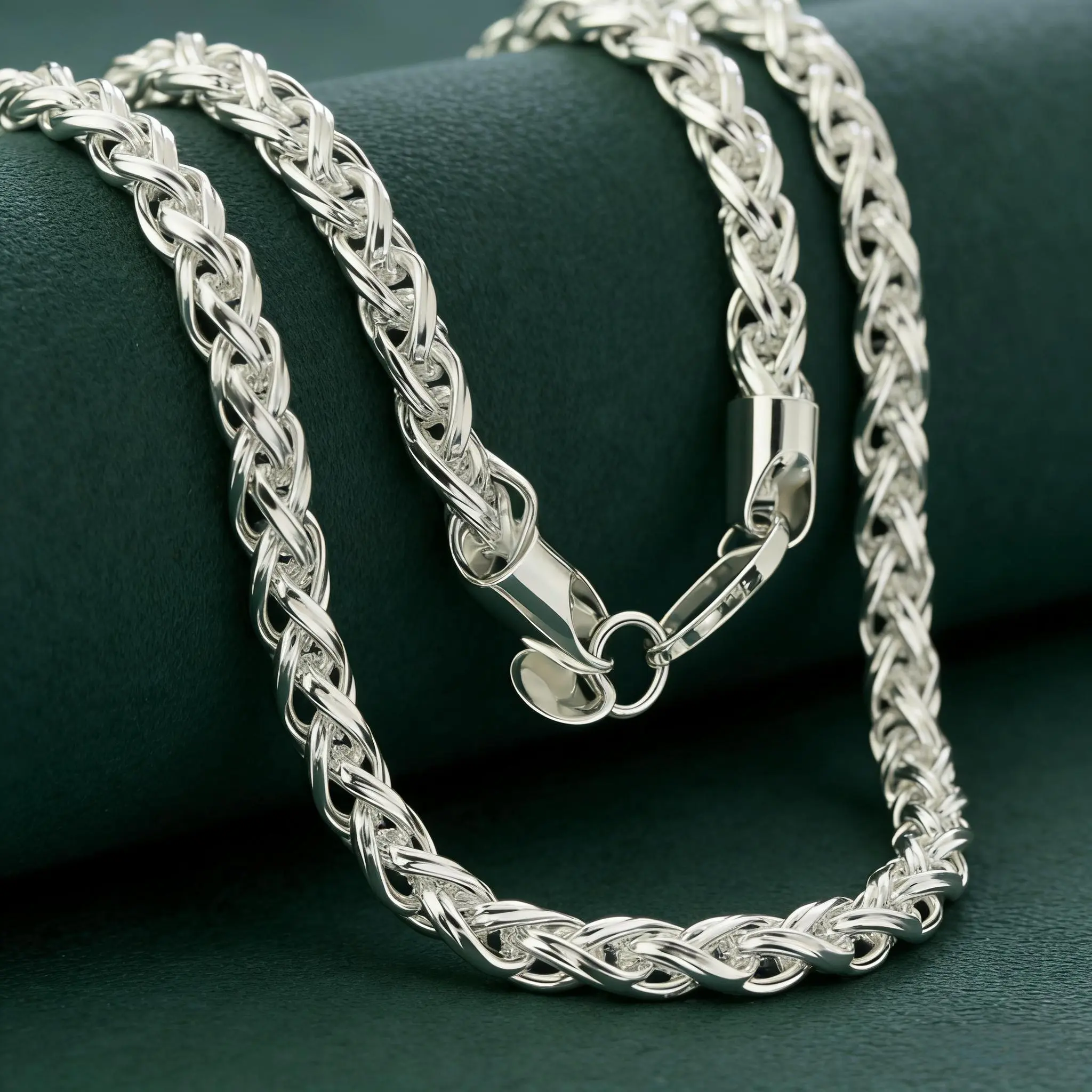 emium 925 Sterling Silver Plated Wheat Chain Necklace, Hand Polished Braided Spiga Link Chain, Hypoallergenic Durable Everyday Jewelry for Men Women, 18/20/22/24 Inch, Birthday Christmas Anniversary Valentine's Day Gift for Him Her