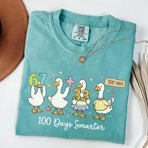 Comfort Colors 100th Day T-Shirt, 100 Days Smarter TShirt, Teacher & Student Tee, 6 7 Math Theme