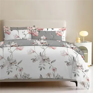 2/3PCS Duvet Cover Set - Soft Microfiber Bedding with Plum Blossom Print, Includes 1 Duvet Cover + 2 Pillowcases