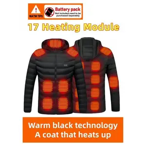 Without Battery Men's Heated Jacket with Detachable Hat, Zipper Pocket, USB Smart Thermostat, Three-Stage Adjustment, Windproof Hem, Casual Fall & Winter Outerwear