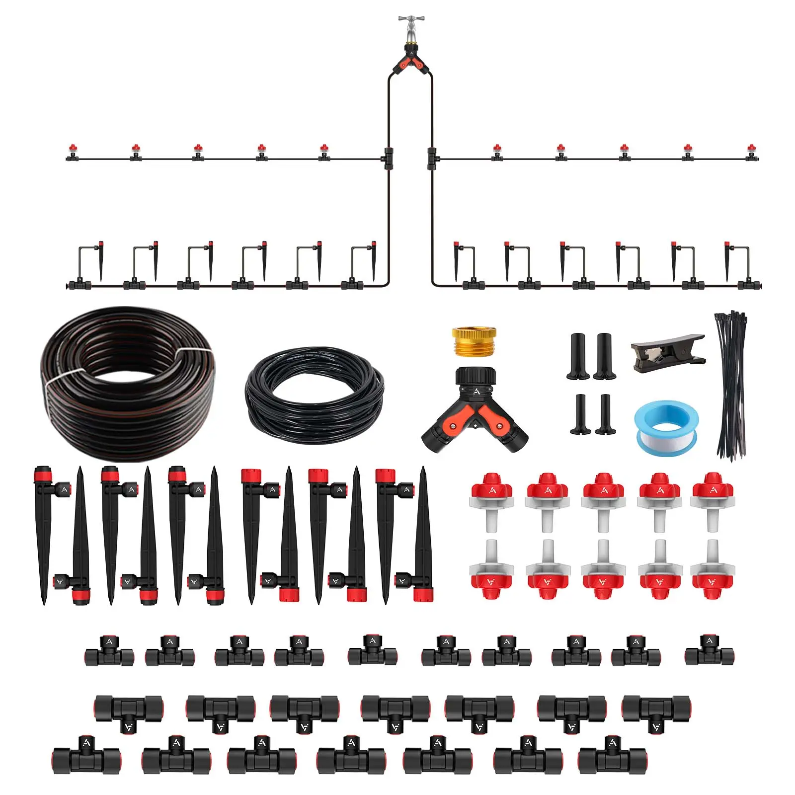 ANLEOLIFE 100ft Total Outdoor Drip Irrigation System Kit - All-in-1 Box, Quick-Connect Adjustable Emitters, Compact Setup for Raised Beds & Greenhouse, Water-Saving DIY Garden Watering Equipment