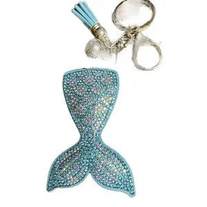 Blue Mermaid Tail Bag Charm or Keychain with Sparkling Rhinestones and Tassel Accents for Fashion Accessories