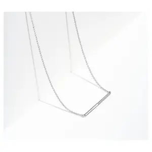 Diamonique Half and Half Bar Necklace, Sterling Silver
