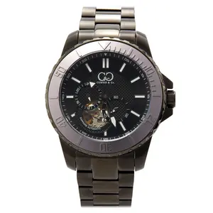 Curtis and Co. BIG TIME ROYALE 45mm Gun Metal Case Black Dial White Accent Luxury Miyota Automatic Watch 10 ATM Water Resistant Stainless Steel Bracelet for Men Women Elegant