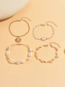 Women's 4-Piece Ocean Theme Costume Bracelet Set - Lightweight, Affordable, Sea Motif Design, Ideal for Beach Wear and Summer Gifting to Friends, Four Pieces