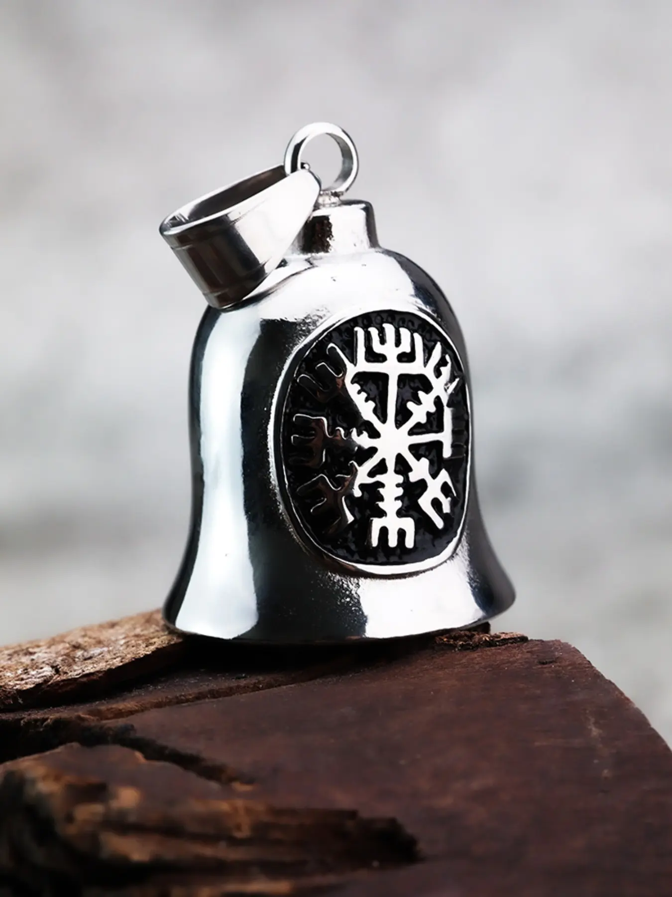 Guardian Bell for Motorbikes: Gremlin Viking Vegvisir Nordic Motorcycle Bell with Keychain, Keychain Key Rings Stainless Steel Keychain Motorbike Accessories Lucky Gifts for Women and Men