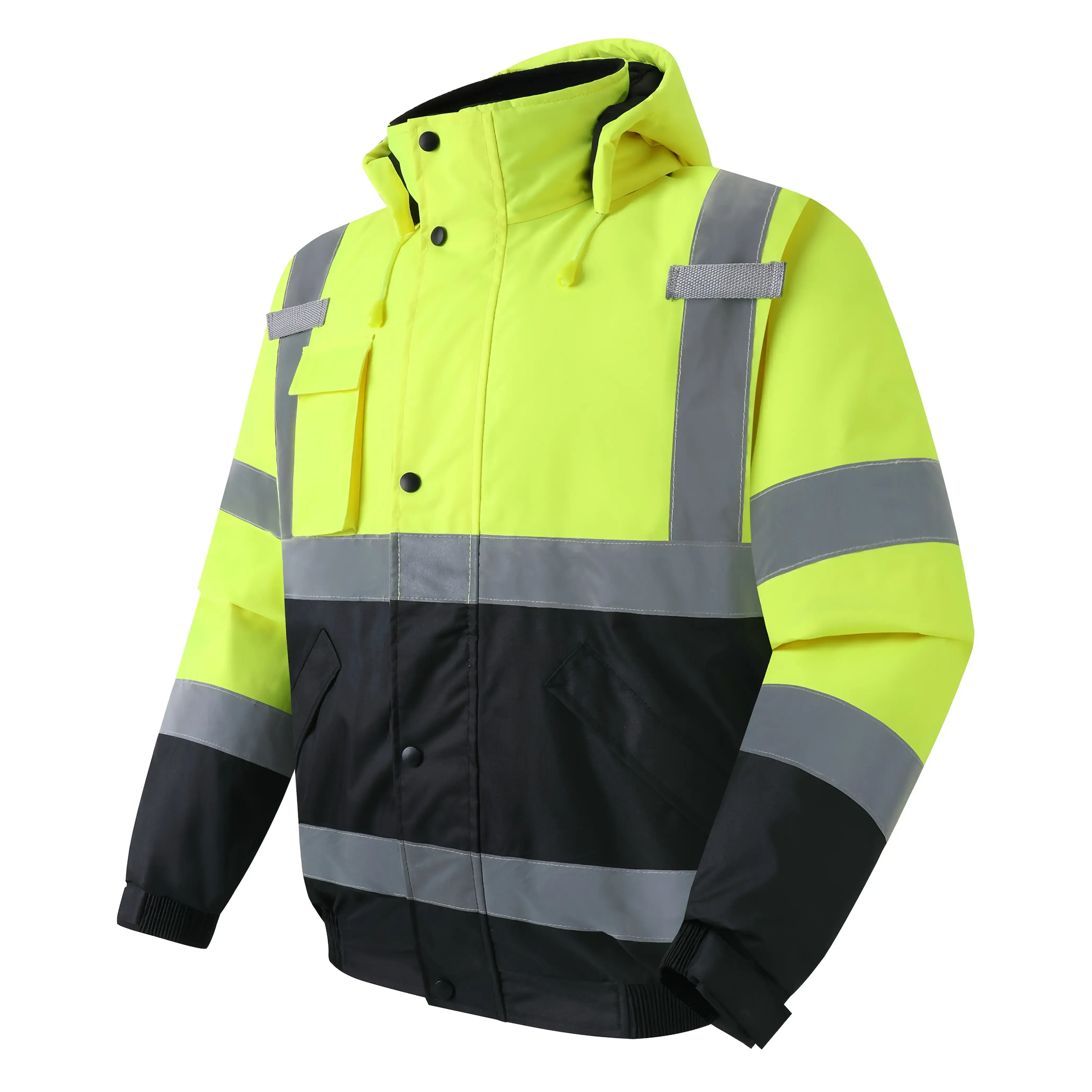 High Visibility Reflective Jackets for Men, Waterproof Safety Jacket with Pockets, Hi Vis Yellow Coats with Black Bottom, Mens Work Construction Coats for Cold Weather High Visibility Reflective Jackets for Men, Waterproof Safety Jacket with Pockets, Hi Vis Yellow Coats with Black Bottom, Mens Work Construction Coats for Cold Weather