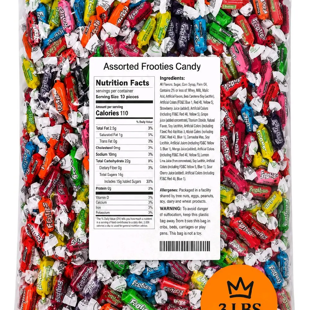 Tootsie Roll Frooties Chewy Bonbons Candy Assortment - US 3 Lbs Large Pack, Assorted Sour & Sweet Fruity Flavors, Soft Mix, Low-Fat Milk Fruit Snack, All Ages, Assorted Packaged Snack Foods, Better for You Candy