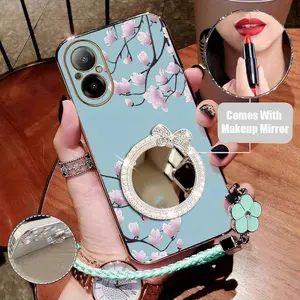 1 Piece Durable RealMe 12 Lite Phone Cases Comfortable feel Magnolia grandiflora with a mirror lanyard bracket Pattern Case Suitable For RealMe 12 Lite Featuring Couple style In Fashion