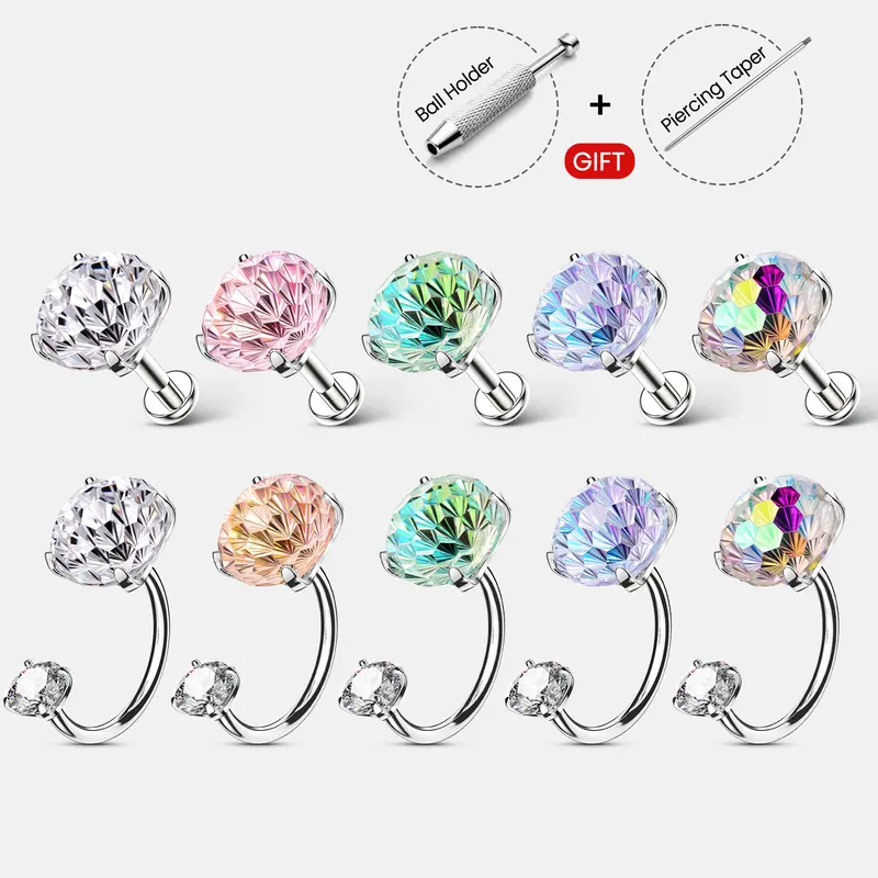 Titanium Flash Fireworks Flat Back Stud Earrings,Suitable For Helix, Conch, Daith Piercings Gradient Dreamy New Style