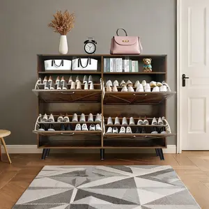 Large Shoe Storage Cabinet with 4 Flip Drawers,Narrow Shoe Cabinet for Entryway with Metal Handle,Freestanding Hidden Shoe Rack Organizer ＆ Metal Hinges for Foyer,Hallway