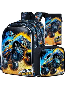 Monster Truck Backpack Set, 3-Piece Design, Durable & Stylish School Bag, Perfect Gift for Kids, All-Season Use