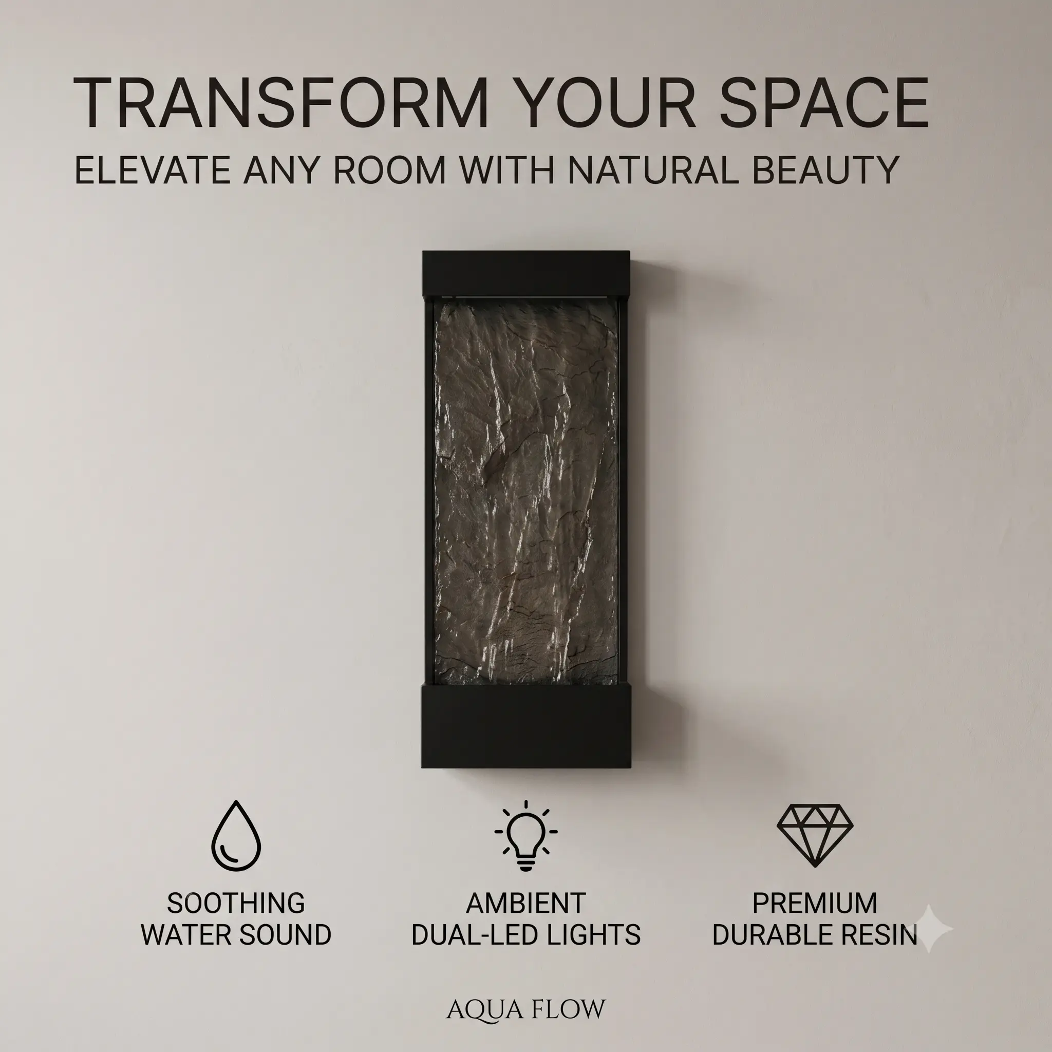 Tankana Wall-Mounted Indoor Waterfall Fountain - 40" Tall, Lightweight Frame, Warm LED Lighting, Modern Water Sound, Luxury Zen Home Hanging Decor Water Feature