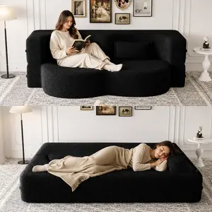 SZLIZCCC Boucle Couch Bed with Pillows, ConvertibleLoveseat and Floor Sleeper Sofa for LivingRoom Bedroom, Folding Design Curved ShapeSeat