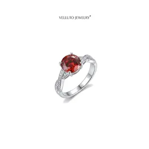 Platinum Plated Red Moissanite Ring 2.0CTW Precision Set Step Cut Fashion