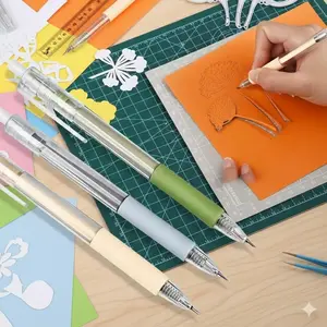 3-in-1 Non-Slip Portable Craft Pen Knife, Safety Design Sticker Carving Tool, Ins Style Scrapbook DIY Engraver, Student Anti-Scrape Art Cutter for Opening Boxes & Handmade Decor, Portable Multipurpose Knives