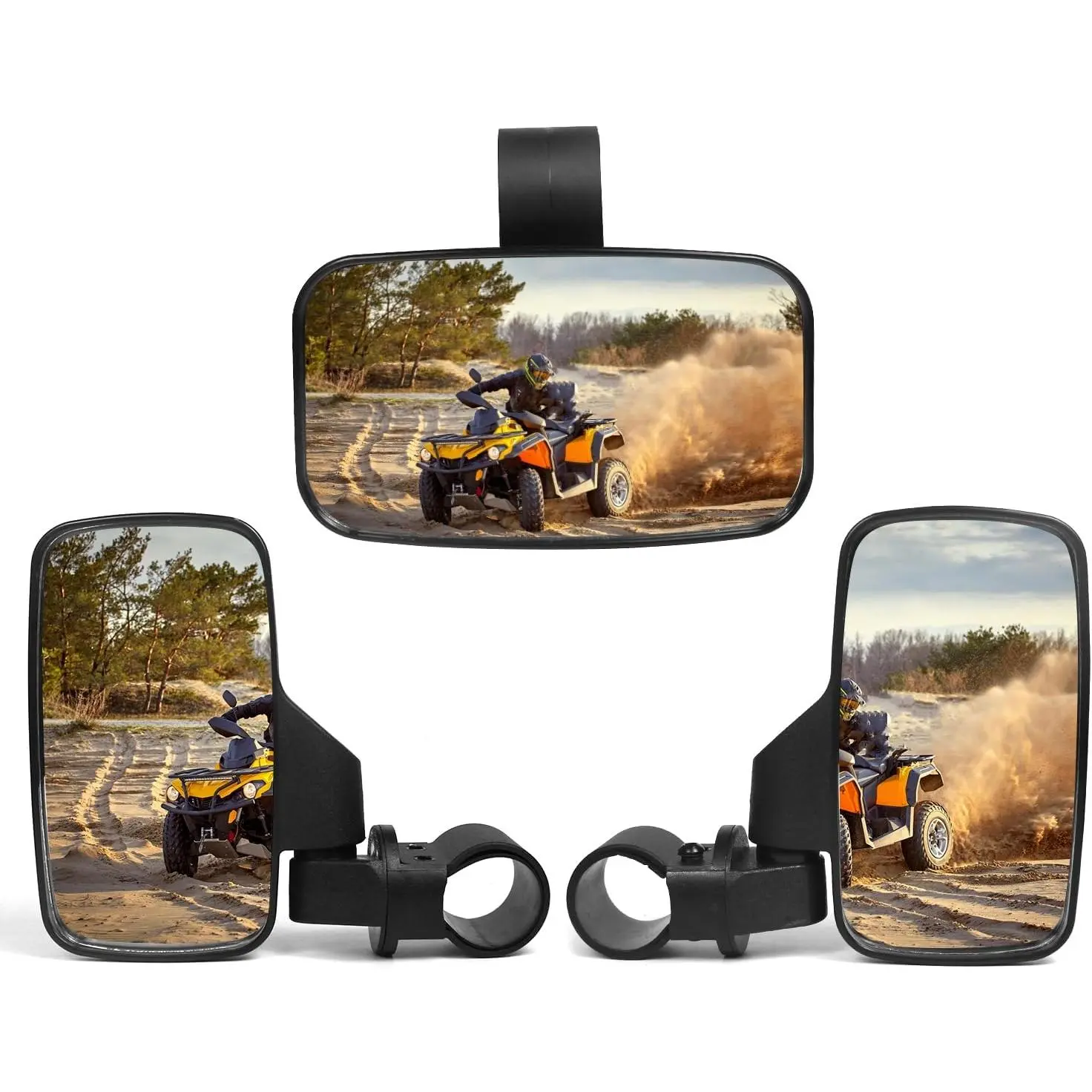 UTV Rear View & Center View Mirrors with 1.75"-2" Roll Bar Cage Mount, 360 Rotation, 4.2"x7.9" & 8"x4.5" Convex Lens - Compatible with Polaris RZR/Viking, Can Am Commander/Maverick X3, Yamaha Rhino, Kawasaki Teryx, 4.2" X 7.9"