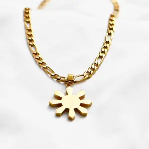 MEN'S MABUHAY SUN NECKLACE FIGARO CHAIN | 18K Gold Plated Stainless Steel Waterproof & Tarnish Resistant Figaro Chain - Inspired by the Iconic Filipino Sun Symbol