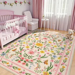 1pc Elegant Fashion Floral Living Room Carpet, Non-Slip Soft Washable Decorative Rug, Modern Luxurious Bedroom Baby Room Mat, Floral Area Rug