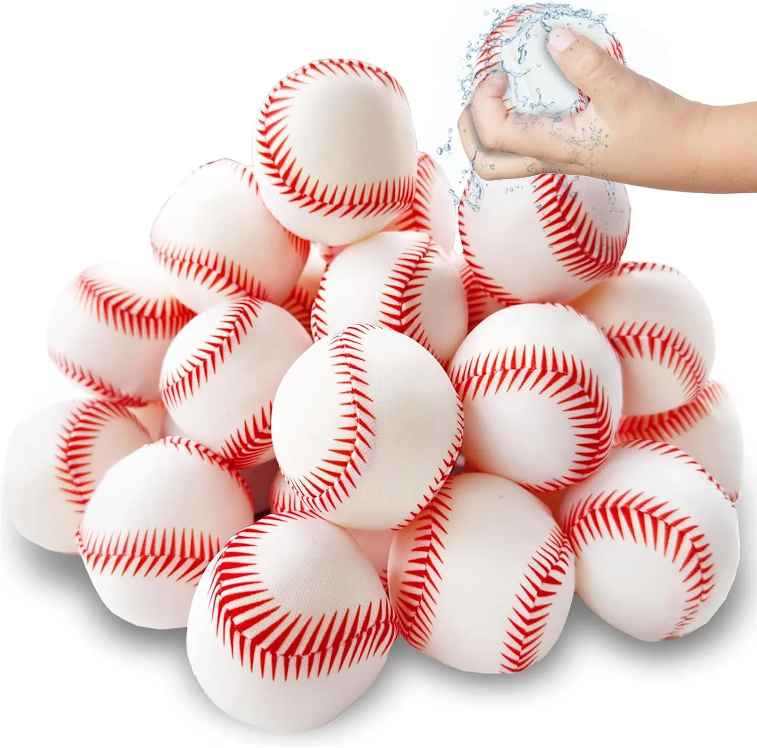 30-Pack 2.36in Baseball Shape Water Absorbent Splash Balls, Reusable Kids Bulk Pool Play Toys, Summer Outdoor Water Fight Party Favors