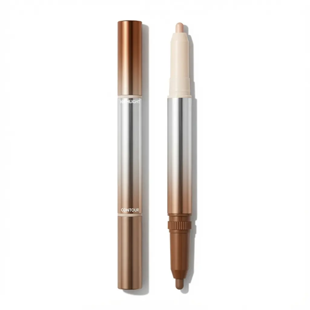 Fine Line 2-In-1 Nose Contour & Highlight Pen Long Lasting Waterproof Cream Bronzer & Highlight Sticks-Umber