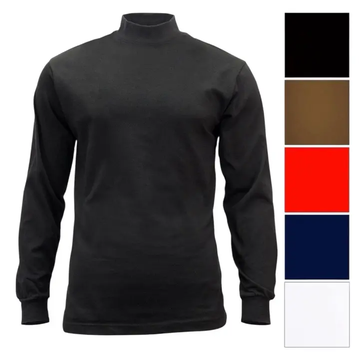 Rothco Men's Soft Cotton Plain Mock Turtleneck Long-Sleeve Casual T-Shirt - Stretch Fabric, Spandex-Blended, Sweat-Wicking Layer for Uniform Wear