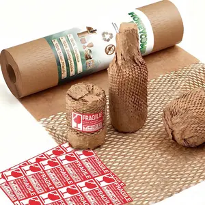 Honeycomb Packing Paper 15" W x 150' L Bubble Cushioning Wrap for Packing Moving Product  Wrapping Paper Recyclable  Shipping Packing Materials (20 Fragile Stickers)