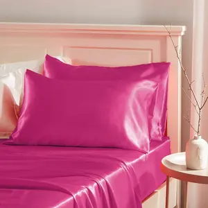 Hot Pink Satin Pillowcase for Hair Protection- 2 count Standard Pillow Cases, Luxury & Silky Pillowcases 20x26 Pillow Covers with Envelope Closure