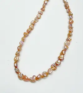 【Live】PEARLISM Trendy Dainty Freshwater Keshi Pearl Necklace 6-8mm Seedless Pearl Silver Adjustable AFKN004