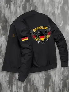 Men's Germany Flag Eagle Pattern Jacket, Zipper Baseball Coat, Polyester, Casual & Formal Wear, Durable Fabric