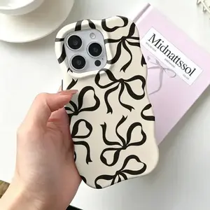 FLBL-Minimalist Black & Cream Bow Print Phone Case,Coquette Black Bow Cream Base Girly Chic Aesthetic Phone Cover For iPhone 17 Pro Max 16 15 14 13 12 11 | Old Money Vanilla Girl Vibe | Secure Drop Tested Bumper