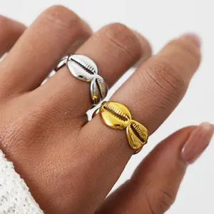 1pc 18K Gold Plated Stainless Steel Irregular Geometric Open Ring Minimal Trendy Elegant Jewelry for Women Perfect for Evening Party Casual Outing Gift for Girlfriend Mom Friend Gold-Plated Striped Couple Stacking Minimalist