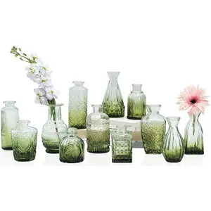 Bud Vases Set of 12,Glass Bud Vases in Bulk,Small Flower Vases for Centerpieces,Mini  Vase for Wedding,  Table Decor,Christmas,Party Decoration,Green
