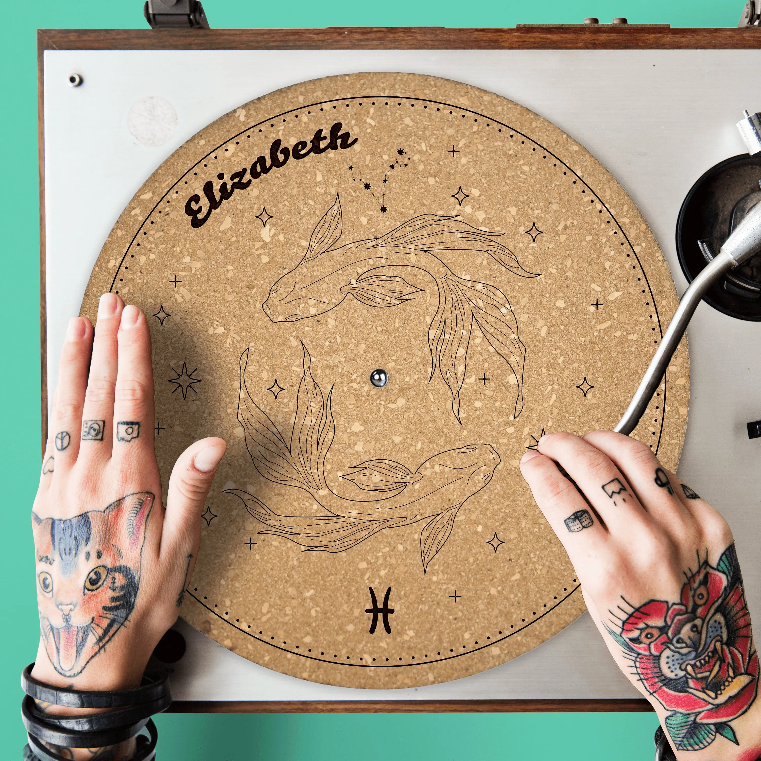 Piscis Cork Turntable Slipmat | Enhanced Static-Repellant Audiophile Vinyl Accessory | Quetzal Studio