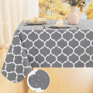 Smiry Rectangle Tablecloth, Waterproof Vinyl Tablecloths with Flannel Backing for Rectangle Tables, Wipeable Spillproof Plastic Tablecloth for Dining, Camping, Indoor and Outdoor 60" X 84", Grey Smiry