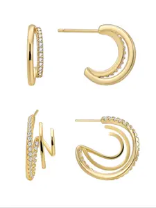 Women's Elegant Rhinestone Decor Hoop Earrings, 4 Counts Exquisite Trendy Hoop Earrings, Chic Gorgeous Jewelry As Gift for Girlfriend