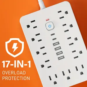 17In1 Power Strip Surge Protection 11 AC Outlets 6 USB Ports 2 USB C with OnOff Switch 5Ft 10Ft Black White for Office Kitchen Dorm Travel