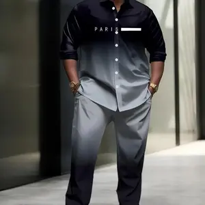 Plus Size Men'S Casual Sets Button Long Sleeve Shirt & Casual Sports Long Pants 2Pcs Set Suitable for All Seasons Ideal for Outdoor and Daily Wear plus SIZE Formal Menswear