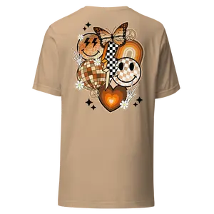 Women's Smiley Face Butterfly Rainbow Retro Trendy Gift Graphic T-Shirt: Standard and Plus Size Tee