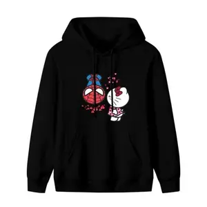 Trending Sanrio x Marvel Cartoon Print Hoodie Cute Matching Couple Top for All Seasons spidermans hello kitty kissing