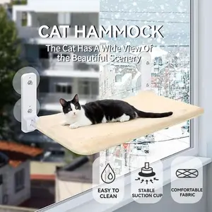 Cat Window Perch, Pet Hammock, Cat Beds, Cordless, Easy Installation Window Perch, Strong Metal Frame, 4 Suction Cups, Cats Home Accessories, Space-Saving Foldable Design, Machine Washable
