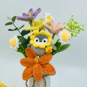 10pcs Handmade Tulip Daisy Penguin Home Decor Set, Artificial Flowers Bouquet for Graduation Gift, Father's Day, Mother's Day, Anniversary