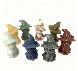 Witch Cat Ear Carving Natural Crystals - Unique Decorative Figurines for Home and Office.6cm