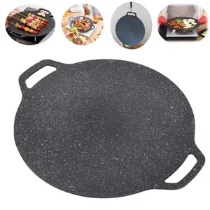 Non-Stick Marble BBQ Grill Pan, Round Camping Cooking Tray, Ideal for Baking, Grilling, BBQ, Durable & Easy to Clean