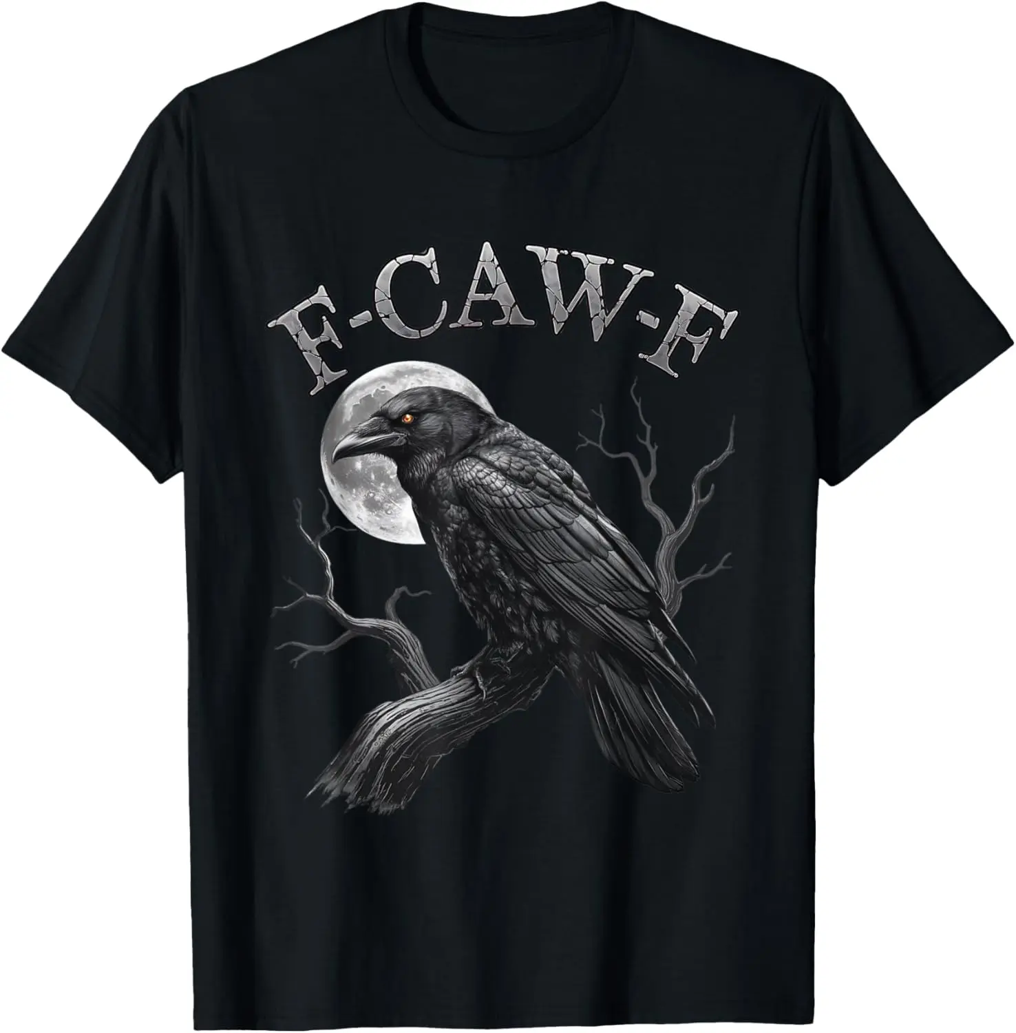 Unisex Funny Crow Graphic T-Shirt, 100% Cotton Gothic Streetwear with F-Caw-F Moon Print, Casual Distressed Short Sleeve Round Neck Top, Shortsleeve, Tshirt, Vintage