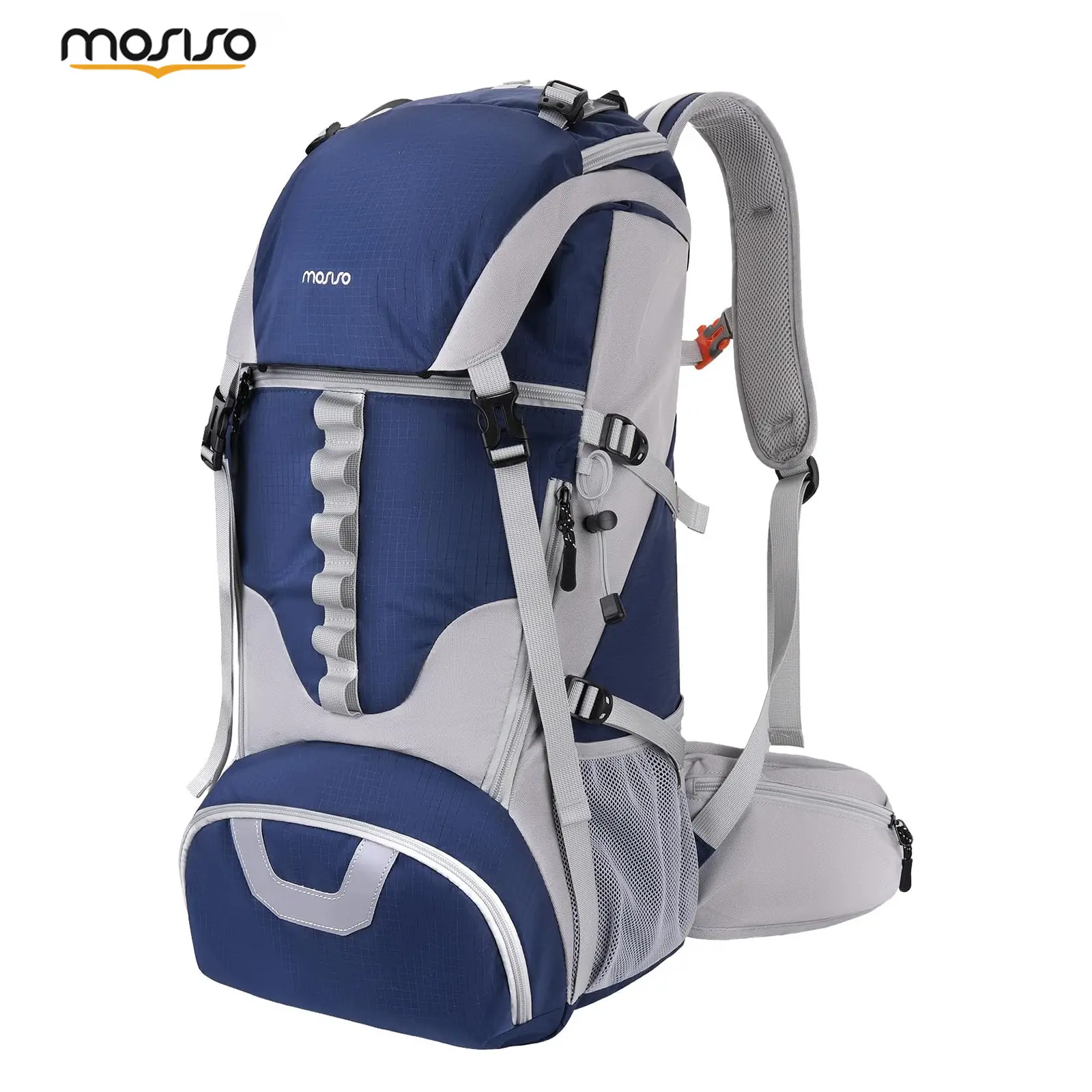 MOSISO 50L Hiking Backpack, Waterproof Camping Backpack with Rain Cover, Lightweight Outdoor Travel Backpack with Waist Belt & Shoe Compartment for Hiking, Camping, Trekking, Navy Blue