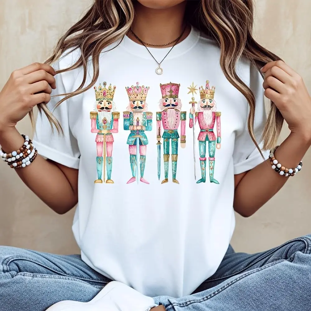 Watercolor Nutcracker Soldiers Print, T-Shirt, Christmas Holiday Festive Design, Winter Seasonal Party Gift